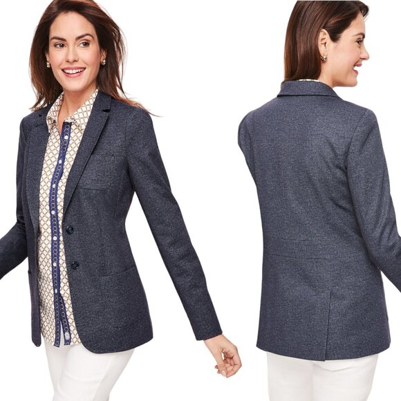 Talbots Aberdeen Twill Pique Knit Blazer - Denim Blue - 14 - Picture 1 of 12